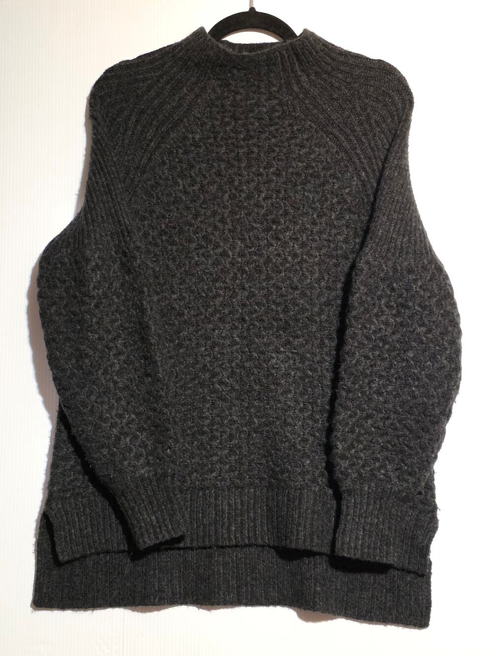 By Anthropologie Dark Grey Alpaca Blend Mock Neck Sweater  M Textured Knit Chic